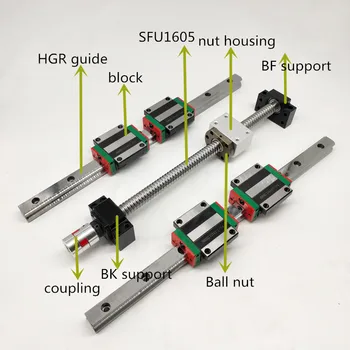 2pcs HGR20 Linear Guide Rail+4 block HGH20CA HGW20CC Bearing +SFU1605 ball screw 5mm lead+ BF12/BK12 +Stepper Coupling for CNC 
2pcs HGR20 Linear Guide Rail+4 block HGH20CA HGW20CC Bearing +SFU1605 ball screw 5mm lead+ BF12/BK12 +Stepper Coupling for CNC