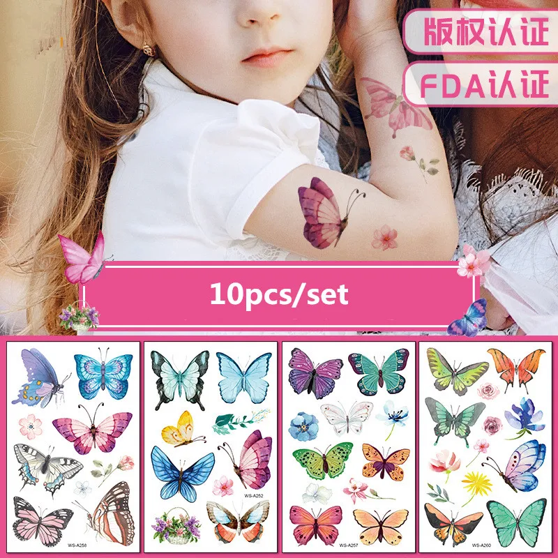 10pcs/set 3D Temporary Tattoo Sticker Butterfly Fake Hands Arm Leg Body Tatuajes Temporales Women Girl Kids | Красота и здоровье