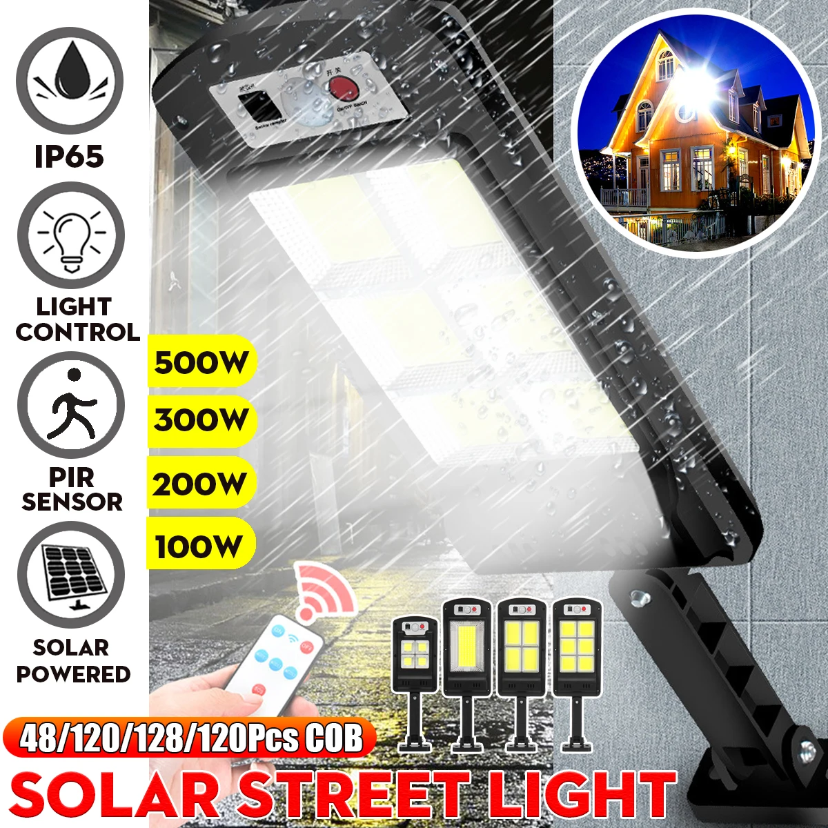 LED Solar Street Lights 128 COB Outdoor Lighting Security Lamp Motion PIR Sensor Remote Control Waterproof Wall | Освещение