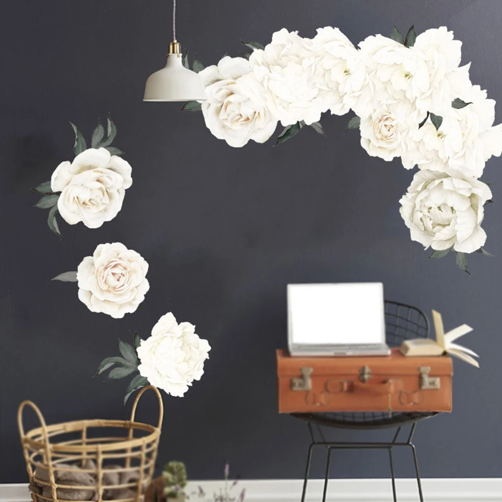 PVC Removable Bedroom Gift Art Adhesive Home Decals Decoration Wall Sticker Accessories Flower Pattern White Peonies DIY | Дом и сад