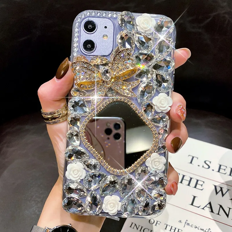 

Luxury Diamond Bowknot Flower Bling Crystal Mirror Case Cover For Samsung Galaxy A10/20/30/40/50/70/80/90 S A21/31/41/51/71