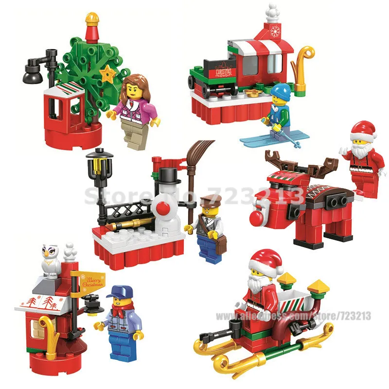 6pcs/lot Christmas Street Santa Claus Figure Xmas Sled Store Post Station owl Girl Moose Model Building Blocks Model Toys
6pcs/lot Christmas Street Santa Claus Figure Xmas Sled Store Post Station owl Girl Moose Model Building Blocks Model Toys