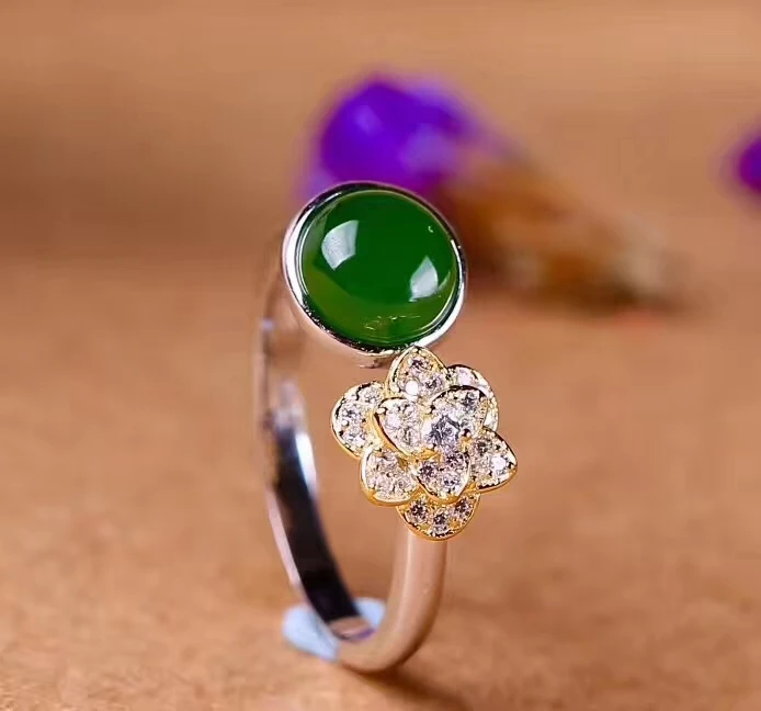 925 Silver Jade Ring Women's Open Round Fashion Set Three-dimensional Floral Ring
925 Silver Jade Ring Women's Open Round Fashion Set Three-dimensional Floral Ring