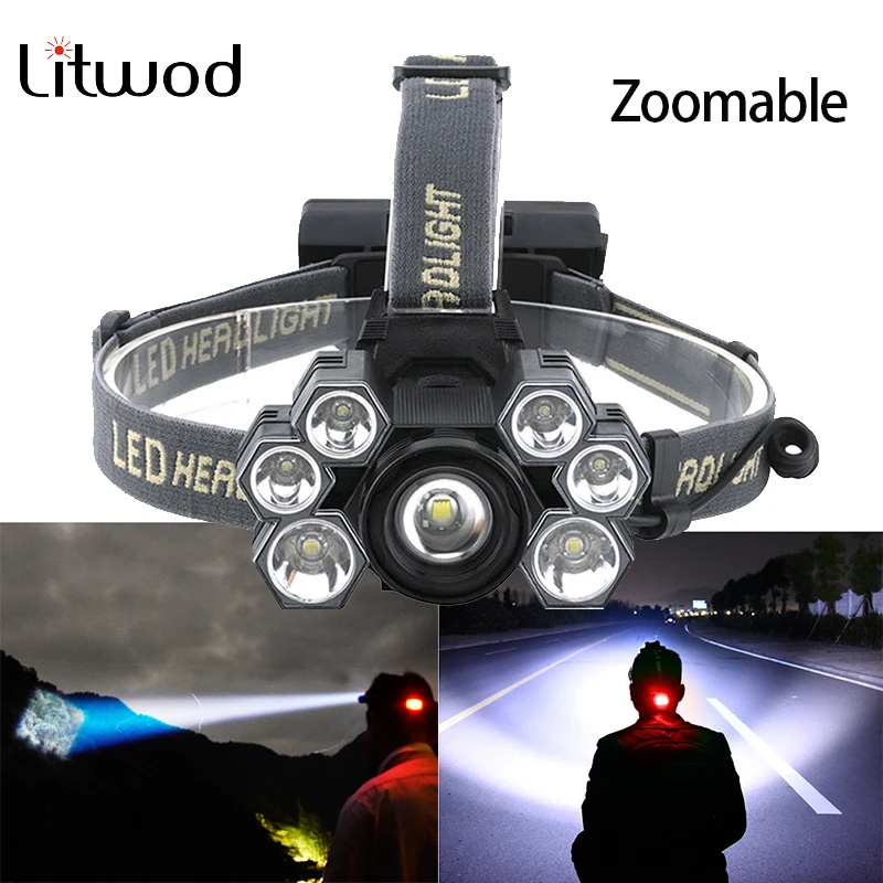 

Super Bright XM-L T6 7 Led Headlamp Waterproof Zoom Headlight USB Rechargeable 18650 Battery Powerful Head Flashlight Lamp Torch