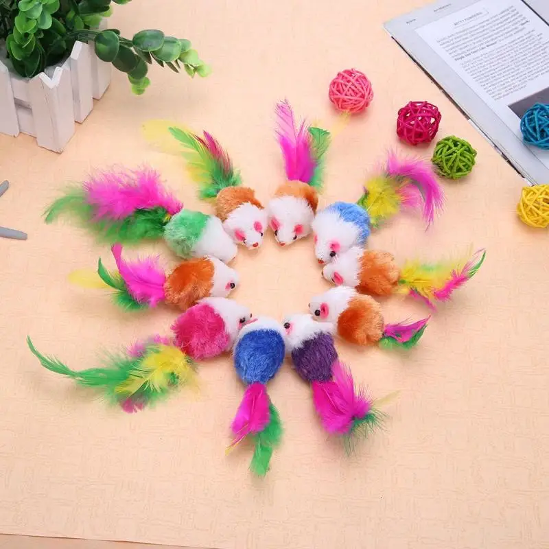 Cat Toys Interactive Funny Pet Cat Toy Plush False Mouse Teaser Toys with Feather Kitten Dog Cats Intelligence Trainning