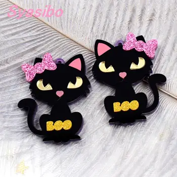 (1pair)43mm Acrylic Halloween Cat Dangle Earring Boo Black Cat With Bow Earrings Laser Cutout-AC1659 
(1pair)43mm Acrylic Halloween Cat Dangle Earring Boo Black Cat With Bow Earrings Laser Cutout-AC1659