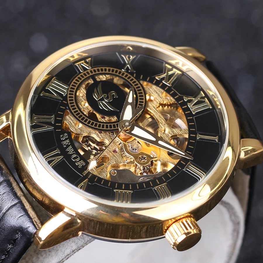 

SEWOR Watch Fashion Skeleton Watches Men Luxury Gold Movement Mechanical Hand Wind Wristwatches Business Man Watch Reloj Hombre