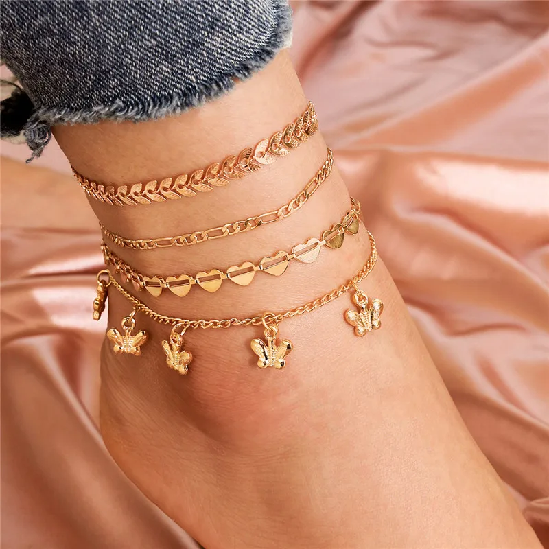 4Pcs/Set Vintage Boho Style Gold Chain Anklets Unique Design Heart Arrow Butterfly Bracelet For Ankle Wholesale
4Pcs/Set Vintage Boho Style Gold Chain Anklets Unique Design Heart Arrow Butterfly Bracelet For Ankle Wholesale