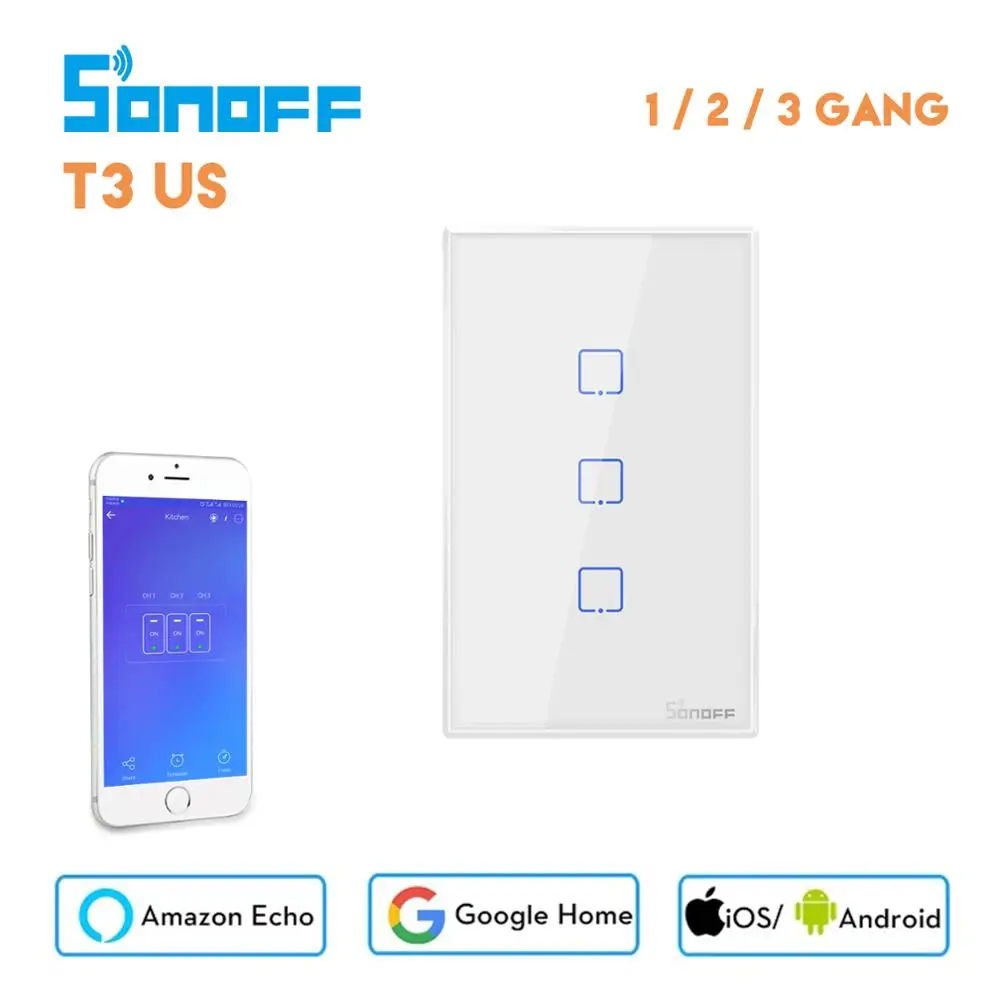Sonoff T2 US Touch Wifi Switch, Ewelink APP/433 RF Remote Control, Work with Alexa Google Home Smart Home
Sonoff T2 US Touch Wifi Switch, Ewelink APP/433 RF Remote Control, Work with Alexa Google Home Smart Home