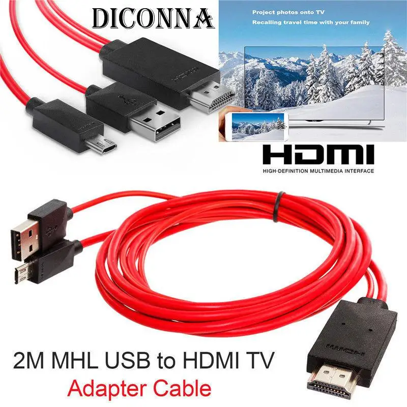 Кабель адаптер MHL для ТВ 2 м USB HDMI Micro 1080P HD Android Samsung смартфонов планшетов TV11PIN|Кабели