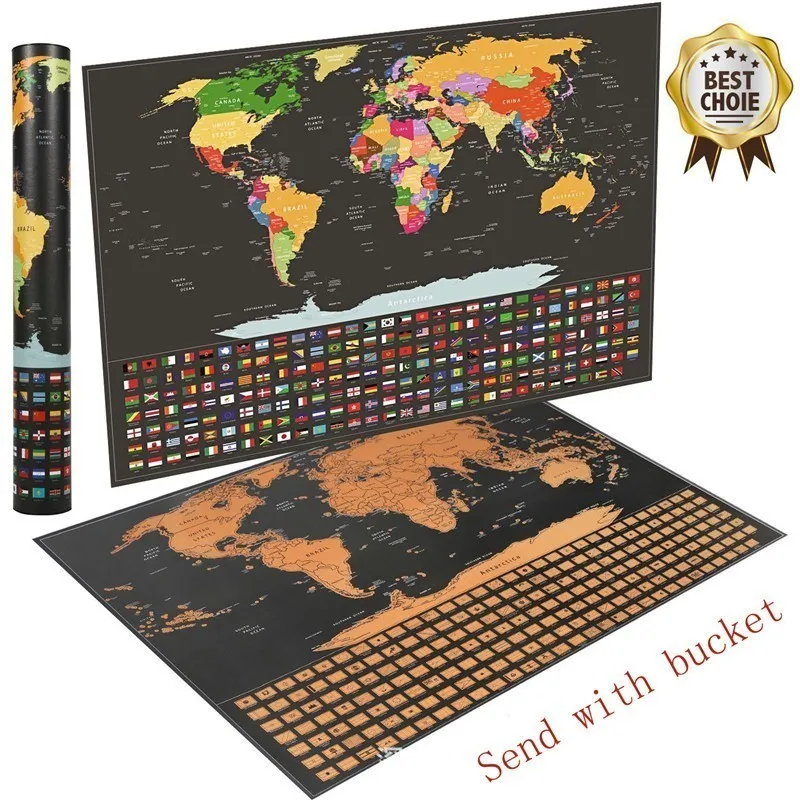 

Deluxe Erase Black World Map Scratch Off World Travel Map Poster Copper Foil With Cylinder Packing School Stationery Gift