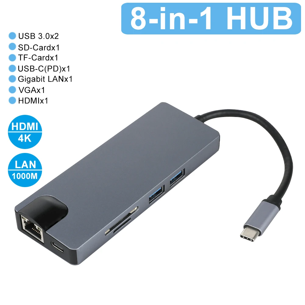 USB Type C Hub Type-C To HDMI VGA Adapter RJ45 Lan Ethernet SD TF USB-C 3.0 Type c PD charger for MacBook Pro OTG
USB Type C Hub Type-C To HDMI VGA Adapter RJ45 Lan Ethernet SD TF USB-C 3.0 Type c PD charger for MacBook Pro OTG