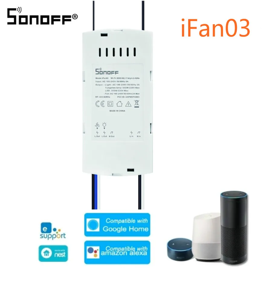 Sonoff iFan03 Wi-Fi Ceiling Fan and Light Controller RM433 remote control for smart home with RF Remote App ewelink Alexa
Sonoff iFan03 Wi-Fi Ceiling Fan and Light Controller RM433 remote control for smart home with RF Remote App ewelink Alexa
