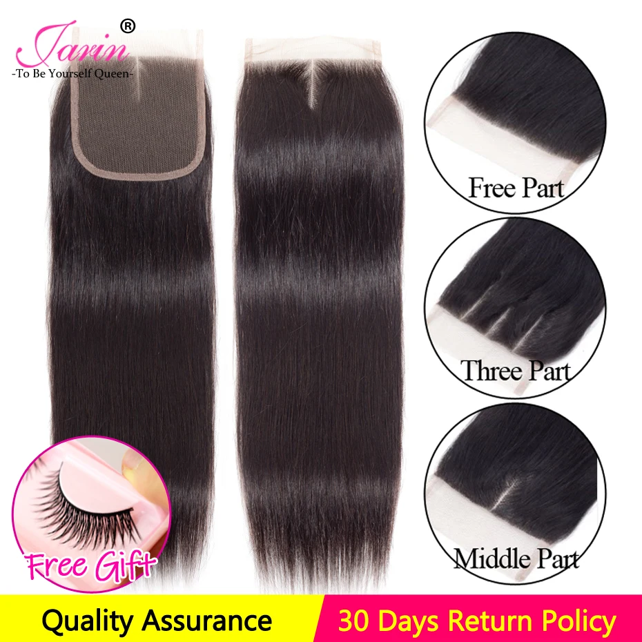 Jarin-Brazilian-Straight-Hair-Lace-Closure-Free-Middle-Three-Part-Remy-Human-Hair-4x4-inch-Swiss
