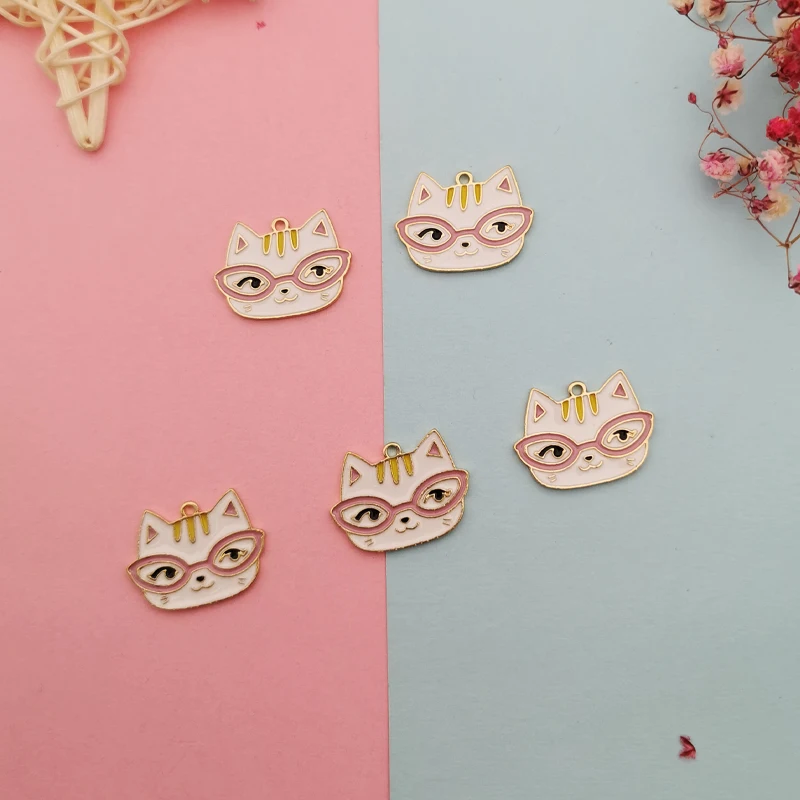 10 шт. с рисунками животных кота сплав эмаль DIY браслет ожерелье милые очки Кот