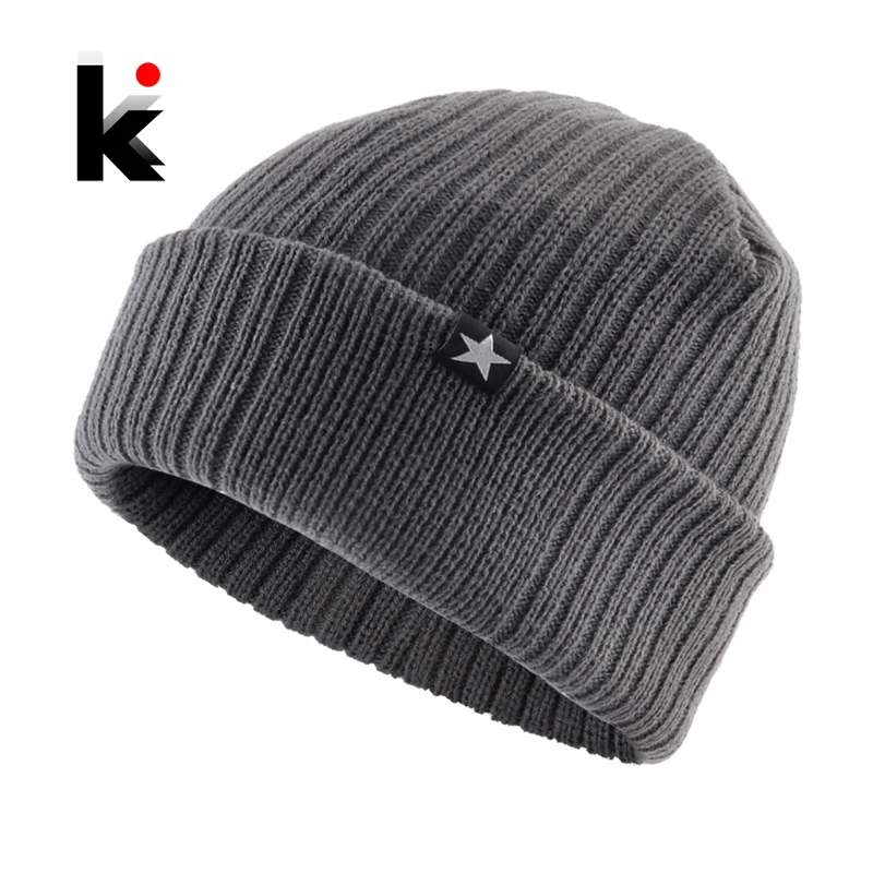 

Winter Hats For Men Knitted Wool Solid Color Beanie Hat Men's Warm Skullies Cap Knitting Doulbe Layer Thick Outdoor Ski Bonnet