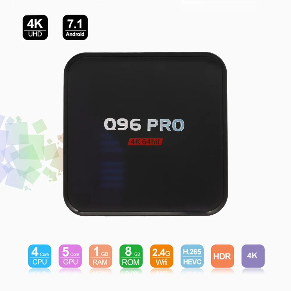 docooler Smart TV Box Amlogic S905 Quad-core 64 Bit Q96 PRO 4K Android 7.1 tv box 1GB 8GB 2.4G WiFi 100M LAN H Media Player
docooler Smart TV Box Amlogic S905 Quad-core 64 Bit Q96 PRO 4K Android 7.1 tv box 1GB 8GB 2.4G WiFi 100M LAN H Media Player