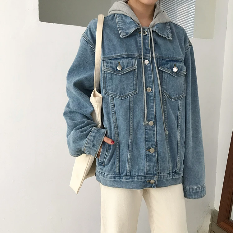 Colorfaith New 2020 Autumn Winter Women Denim Jacket Outerwear Hooded High Street Fashionable Korean Style Jeans Tops JK8303