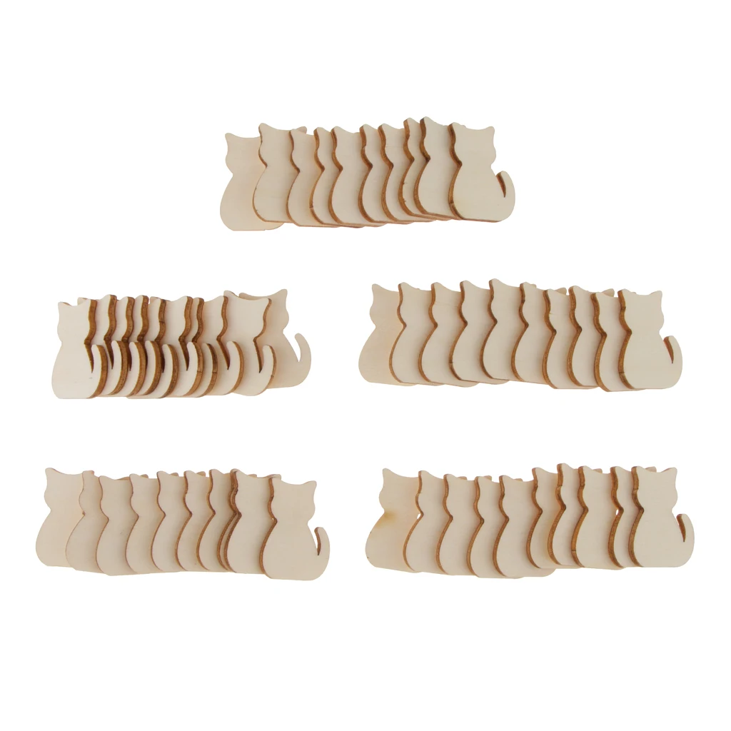 50pcs Unfinished Cat Cutout Wooden Slices Tags 3 X 2.2 X 0.2 Cm 50pcs Unfinished Cat Cutout Wooden Slices Tags 3 X 2.2 X 0.2 Cm