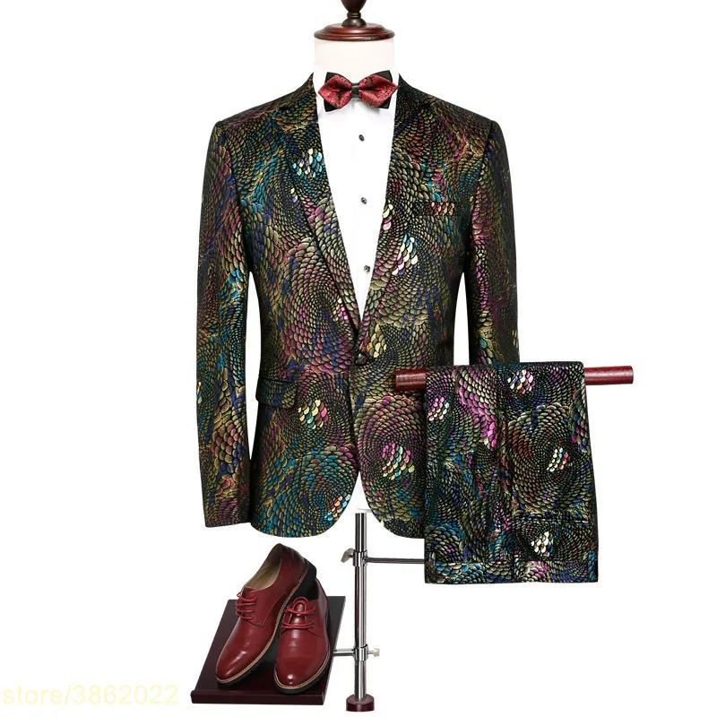 Men's Peacock Pattern Wedding Suits Colorful Slim Sequin Suits Blazer And Pants New Fashion Luxury Wedding Party Suits
Men's Peacock Pattern Wedding Suits Colorful Slim Sequin Suits Blazer And Pants New Fashion Luxury Wedding Party Suits