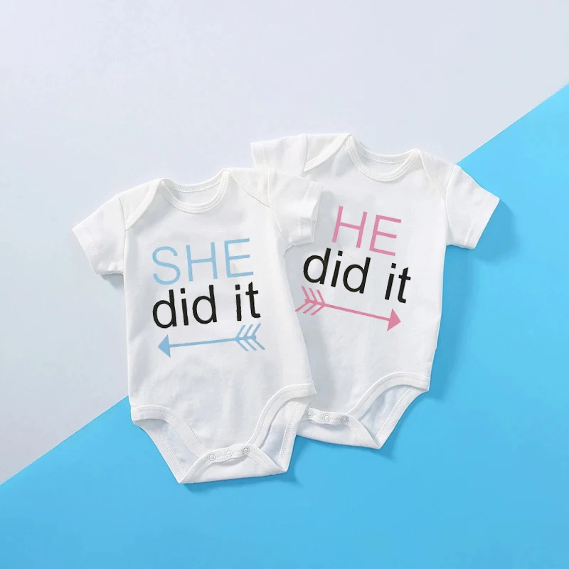 She Did It and He Did It Twins Newborn Baby Boys Girls Rompers Baby Funny Bodysuits Summer Infant Toddler Playsuits Kids Clothes
She Did It and He Did It Twins Newborn Baby Boys Girls Rompers Baby Funny Bodysuits Summer Infant Toddler Playsuits Kids Clothes