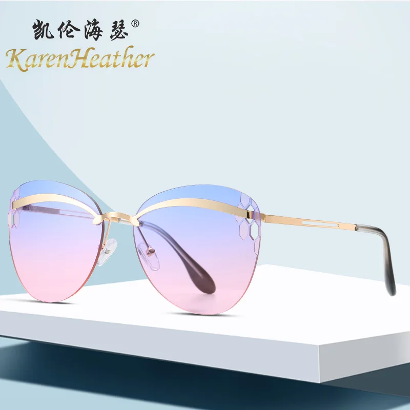 

2020 new frameless fashion polarized sunglasses cut edge sunglasses female round diamond frame ocean glasses