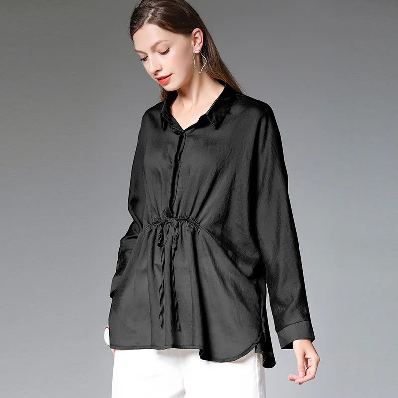 Large size ladies' 2019 Early autumn new shirts loose show thin Open fork tencel tops long sleeve turn-down collar shirt black
Large size ladies' 2019 Early autumn new shirts loose show thin Open fork tencel tops long sleeve turn-down collar shirt black