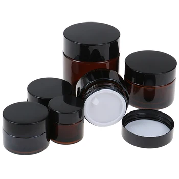 

1PCS 5g/10g/15g/20g/30g/50g Glass Amber Brown Cosmetic Face Cream Bottles Lip Balm Sample Container Jar Pot Makeup Store Vials