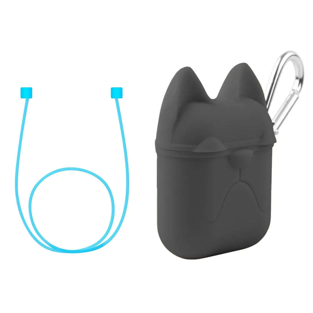 Bulldog Earphone Silicone Case Cover Pouch For Apple Airpods New + AirPods Strap