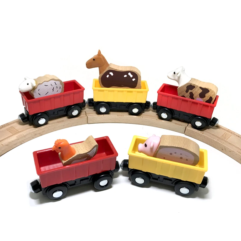 Поезд для транспортировки животных совместимый с деревянными треками Детская