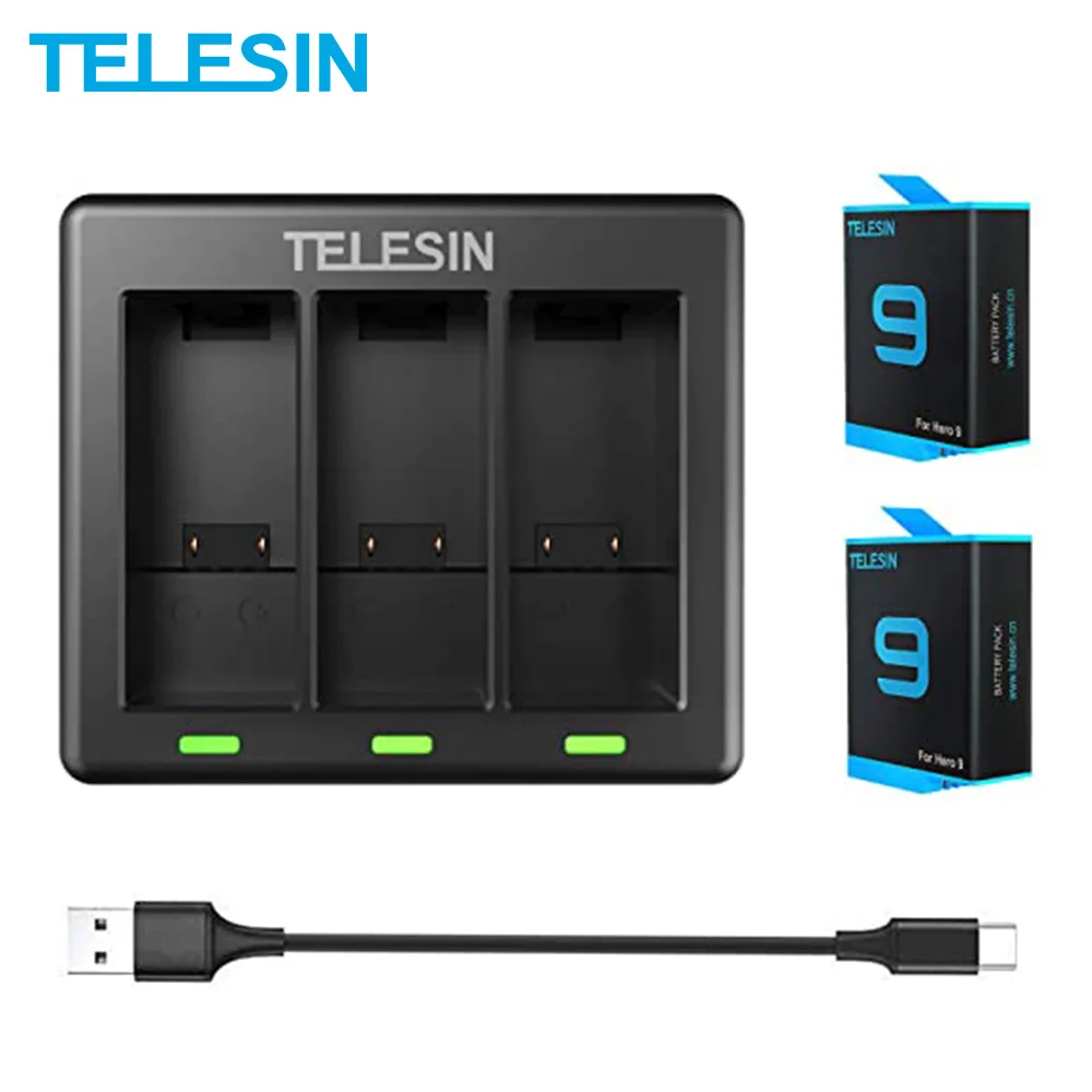 TELESIN 2Pack Battery 1750mAh For GoPro Hero 9 3 Ways LED Battery Charger With Type-C Cable for GoPro Hero 9 Black Action Camera
TELESIN 2Pack Battery 1750mAh For GoPro Hero 9 3 Ways LED Battery Charger With Type-C Cable for GoPro Hero 9 Black Action Camera