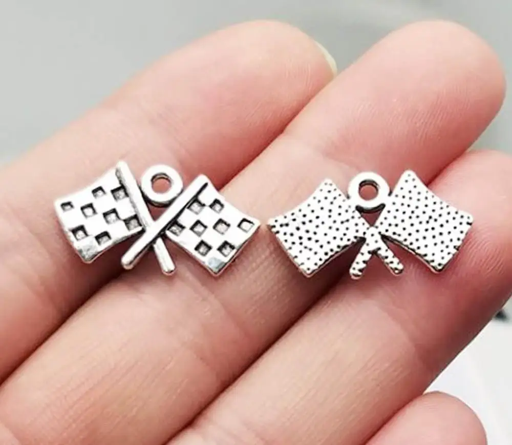 Подвески в клетку с посеребрением 20 шт./лот 12x22 мм|car charm|race car charmantique silver |