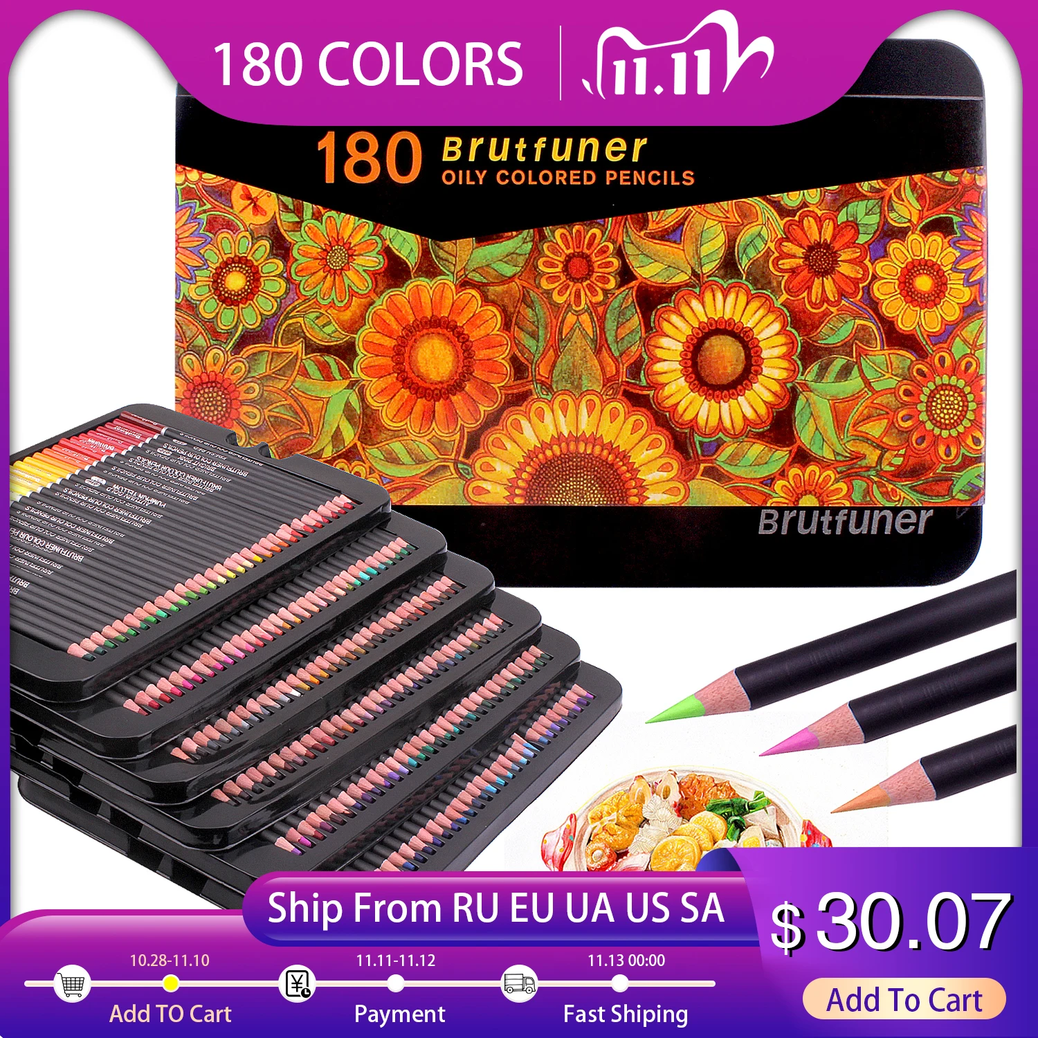Colored Pencils Professional Set of 180 Colors, Soft Wax-Based Cores, Ideal for Drawing Art Sketching Shading & Coloring Tin Box
Colored Pencils Professional Set of 180 Colors, Soft Wax-Based Cores, Ideal for Drawing Art Sketching Shading & Coloring Tin Box