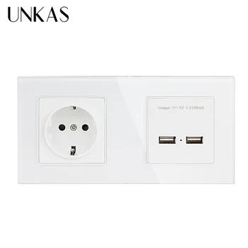 UNKAS Wall Crystal Glass Panel 2 Gang Power Socket Grounded 16A EU Electrical Outlet With Dual USB Smart Charging Port 5V 2A
UNKAS Wall Crystal Glass Panel 2 Gang Power Socket Grounded 16A EU Electrical Outlet With Dual USB Smart Charging Port 5V 2A
