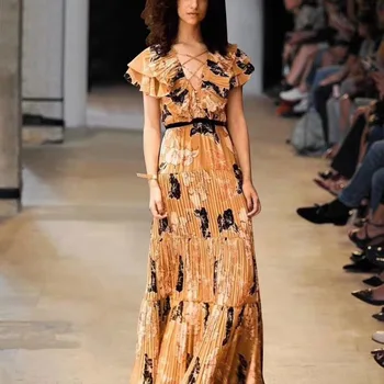 HAMALIEL Fashion Runway Women Chiffon Pleated Maxi Dress Elegant Summer Ruffles Floral Print Butterfly Long Holiday Party Dress
HAMALIEL Fashion Runway Women Chiffon Pleated Maxi Dress Elegant Summer Ruffles Floral Print Butterfly Long Holiday Party Dress