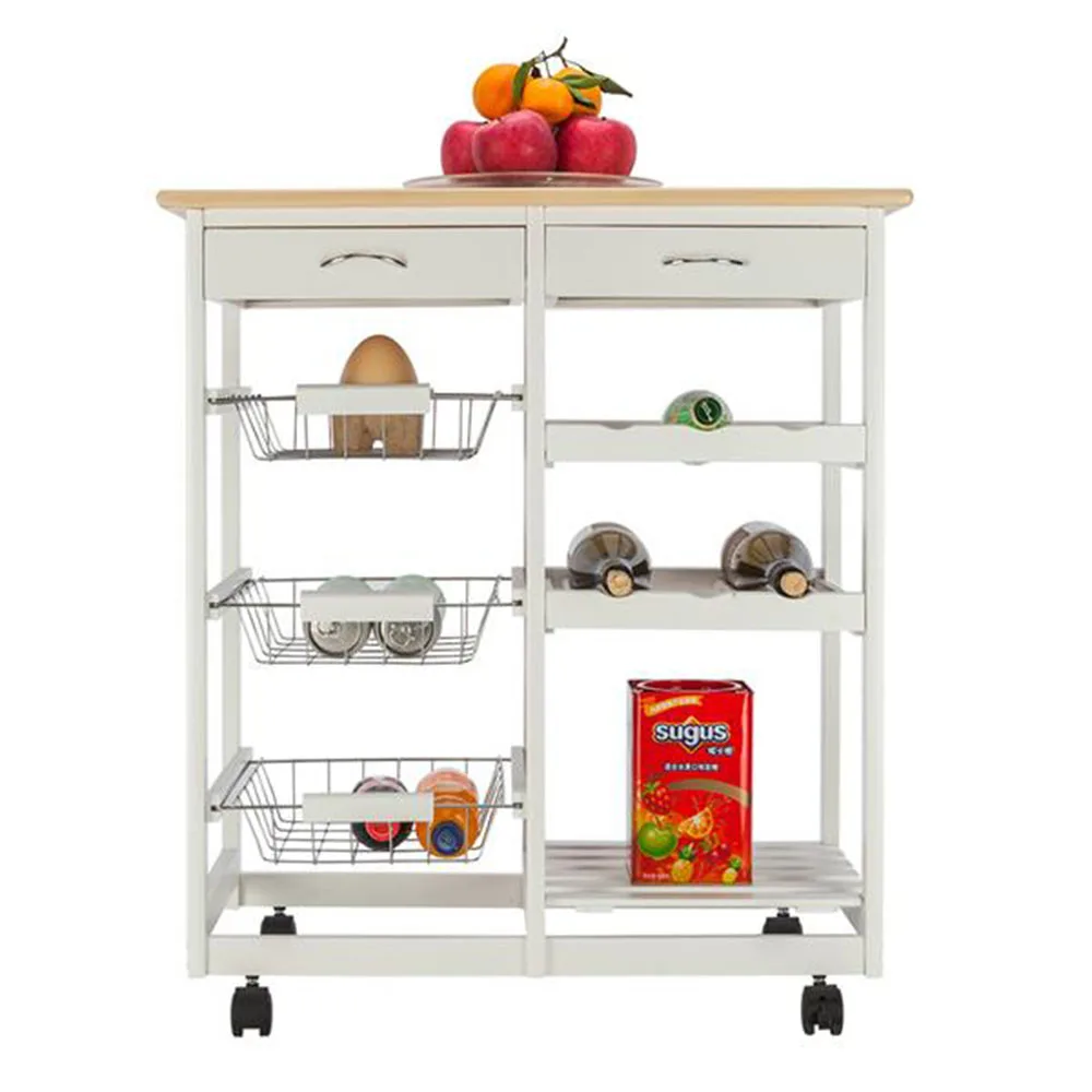 FCH Moveable Kitchen Cart with Two Drawers Two Wine Racks Three Baskets Kitchen Dining Car White
FCH Moveable Kitchen Cart with Two Drawers Two Wine Racks Three Baskets Kitchen Dining Car White