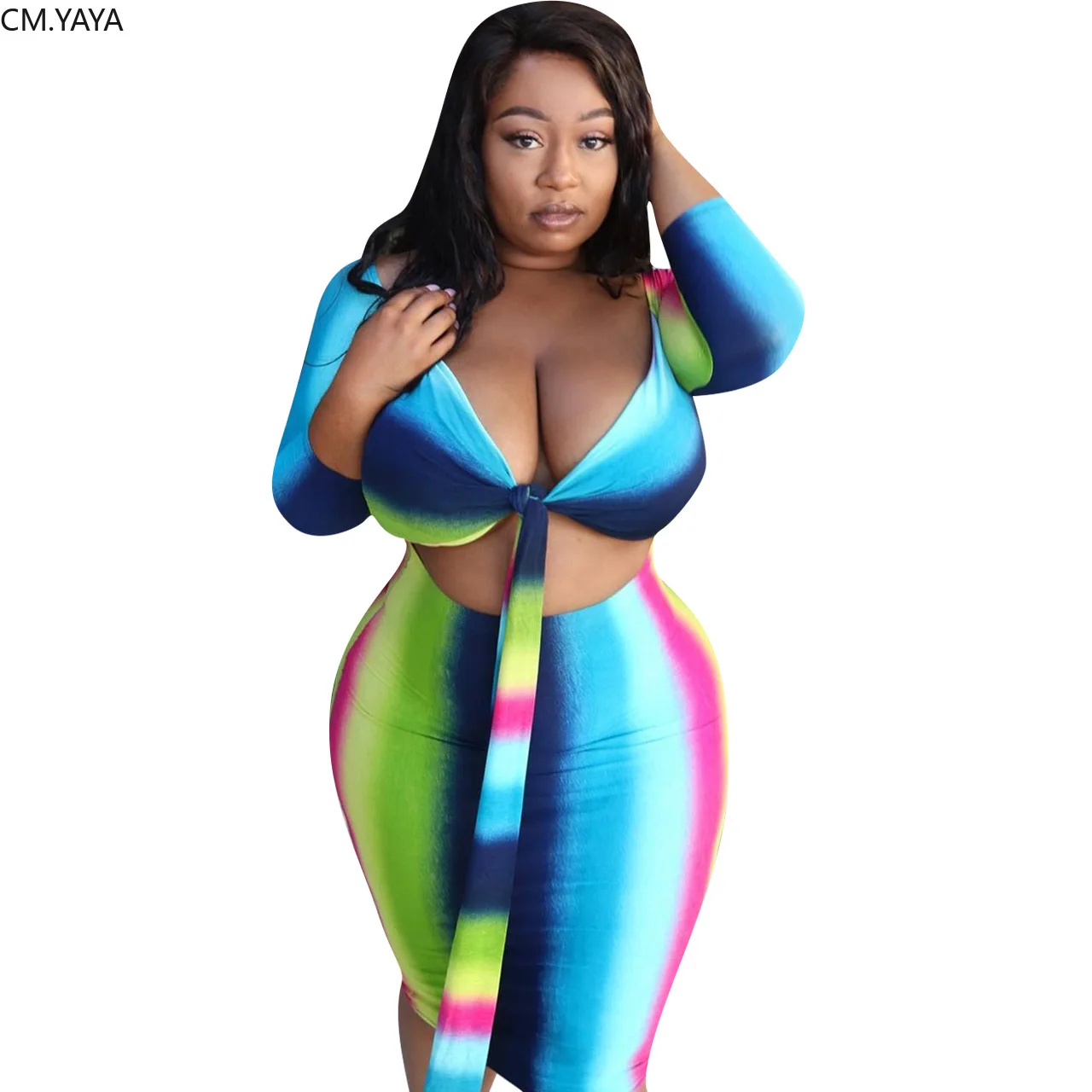 2019 Autumn Rainbow Stripe Print Women's set Tie up crop top midi bodycon skirts suit two piece set sexy tracksuit outfit GL8115
2019 Autumn Rainbow Stripe Print Women's set Tie up crop top midi bodycon skirts suit two piece set sexy tracksuit outfit GL8115