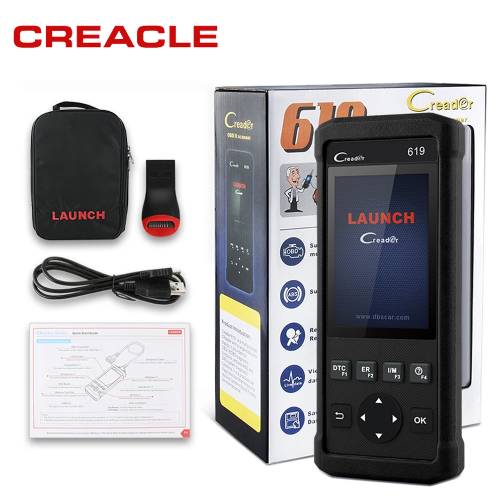 Launch CR619 OBD2 Automotive Scanner ABS SRS Airbag OBD2 Code Reader Crash Data Car Diagnostic Launch OBDII Auto Diagnostic Tool
Launch CR619 OBD2 Automotive Scanner ABS SRS Airbag OBD2 Code Reader Crash Data Car Diagnostic Launch OBDII Auto Diagnostic Tool