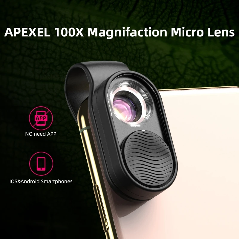 APEXEL100X Magnification Microscope Lens Mobile Portable LED Light Micro Pocket Lenses for IPhone XS Max Samsung All Smartphones |