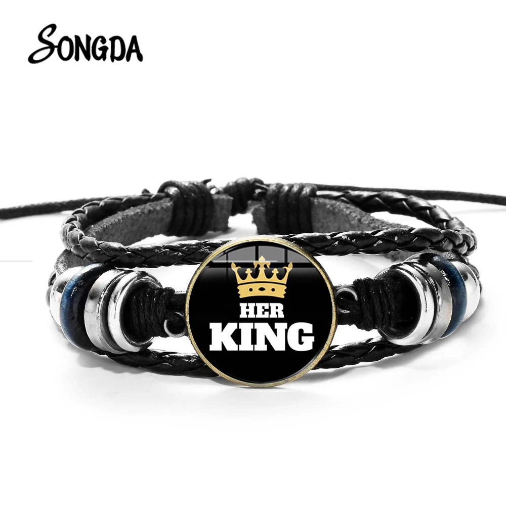 Модный браслет Her King His Queen Золотая Корона стеклянный многослойный Плетеный