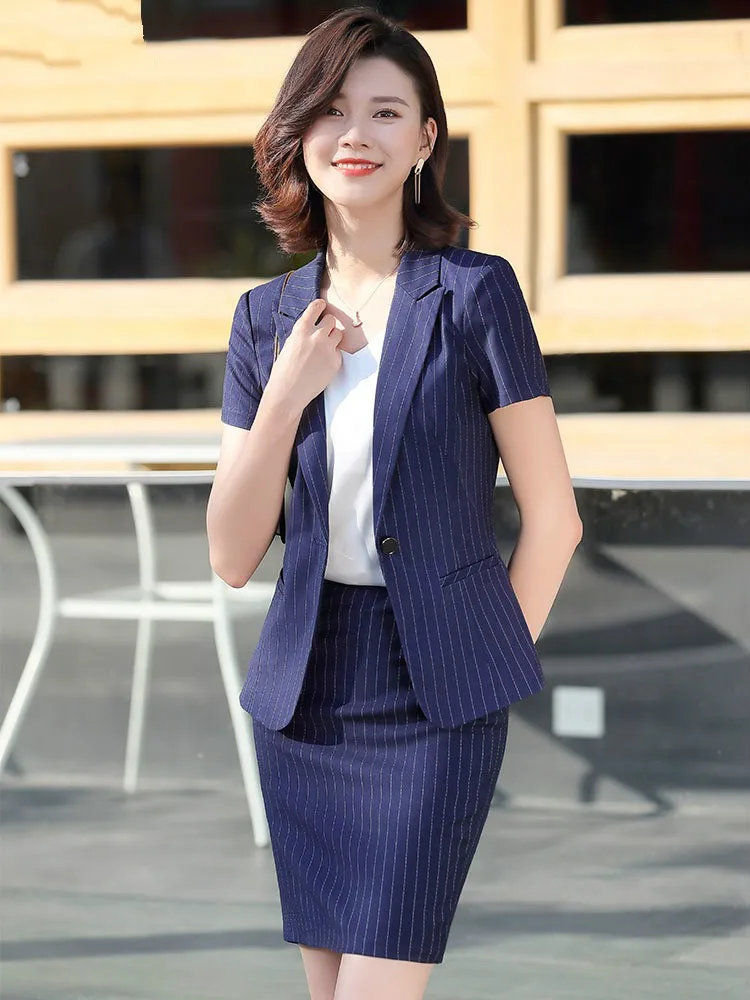 2020 Business Suit Female Summer New Short-Sleeve Suit Formal Striped Interview Work Clothes Suit Skirt Women Professional Wear
2020 Business Suit Female Summer New Short-Sleeve Suit Formal Striped Interview Work Clothes Suit Skirt Women Professional Wear