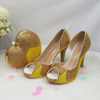 BaoYaFang Gold Women wedding shoes with bags bride High heels platform shoes Ladies Party shoes heart purse Day clutches Pumps
BaoYaFang Gold Women wedding shoes with bags bride High heels platform shoes Ladies Party shoes heart purse Day clutches Pumps