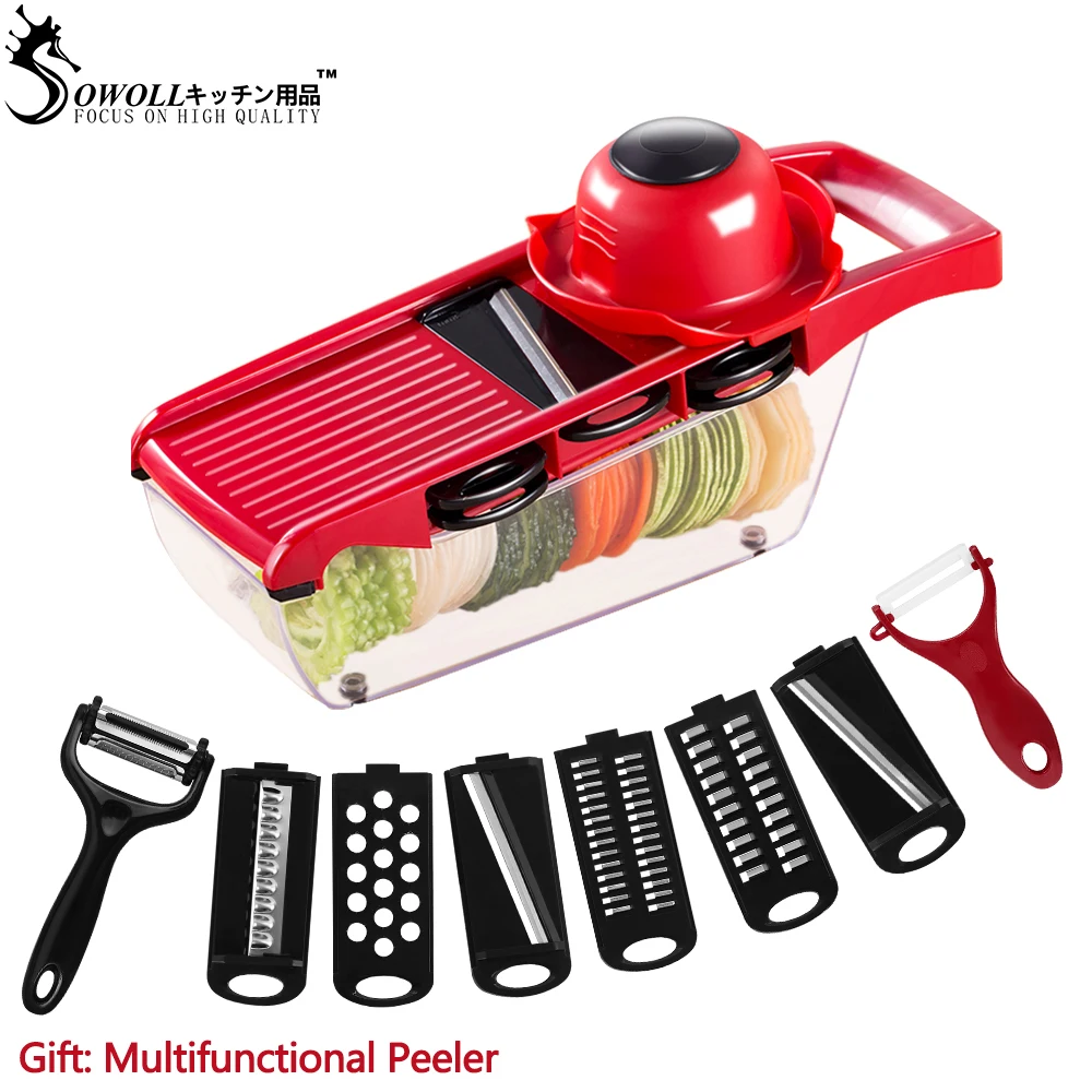 Sowoll Vegetable Slicer with Steel Blade Mandoline Slicer Vegetable Cutter Carrot Cheese Grater with Peeler Kitchen Accessories
Sowoll Vegetable Slicer with Steel Blade Mandoline Slicer Vegetable Cutter Carrot Cheese Grater with Peeler Kitchen Accessories