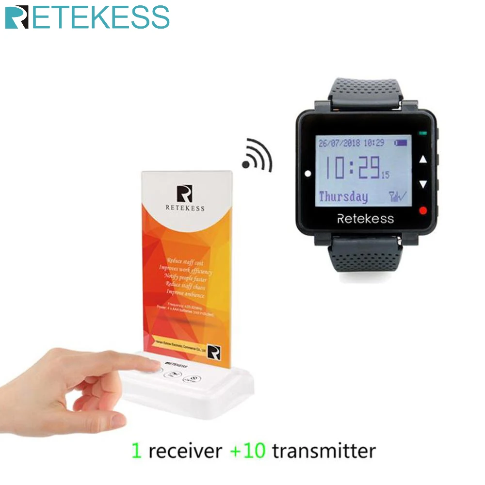 RETEKESS Pager System For Restaurant Wireless Calling Paging System Table Card Pagers 1 Watch Receiver + 10 Transmitter Button
RETEKESS Pager System For Restaurant Wireless Calling Paging System Table Card Pagers 1 Watch Receiver + 10 Transmitter Button