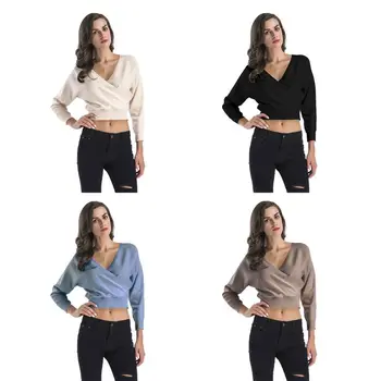 Women Autumn Batwing Sleeves Sweater Sexy Deep V-Neck Cross Wrap Front Crop Tops Solid Color Loose Knitted Jumper Streetwear
Women Autumn Batwing Sleeves Sweater Sexy Deep V-Neck Cross Wrap Front Crop Tops Solid Color Loose Knitted Jumper Streetwear