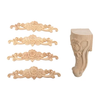4Pcs 20 x 5cm Rubber Wood Carved Long Onlay Applique Unpainted Rose Flower & 4PCS 10X6cm Wood Carved Furniture Foot Legs 
4Pcs 20 x 5cm Rubber Wood Carved Long Onlay Applique Unpainted Rose Flower & 4PCS 10X6cm Wood Carved Furniture Foot Legs