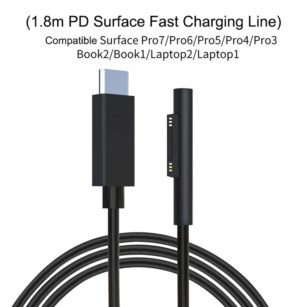 

1.8m USB Type C 15V PD Power Supply Charger Adapter Charging Cable for Microsoft Surface Pro 7/6/5/4/3/GO/BOOK Laptop 1/2
