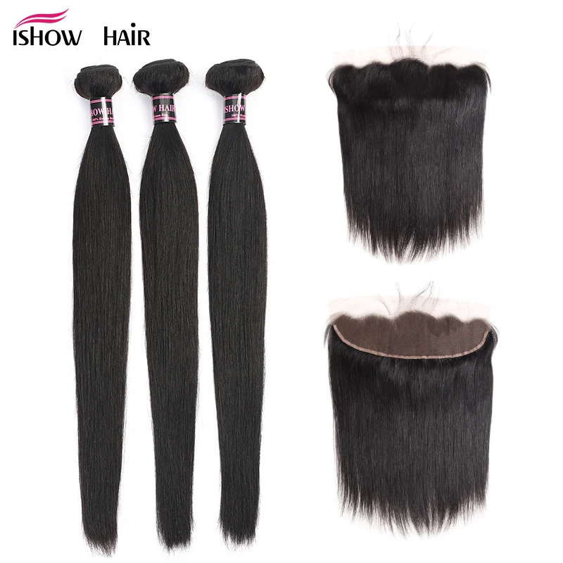 Ishow Hair Ear To Ear Lace Frontal Closure With Bundles Brazilian Straight Human Hair 3 Bundles With Closure Non Remy 4 Pcs/lot
Ishow Hair Ear To Ear Lace Frontal Closure With Bundles Brazilian Straight Human Hair 3 Bundles With Closure Non Remy 4 Pcs/lot
