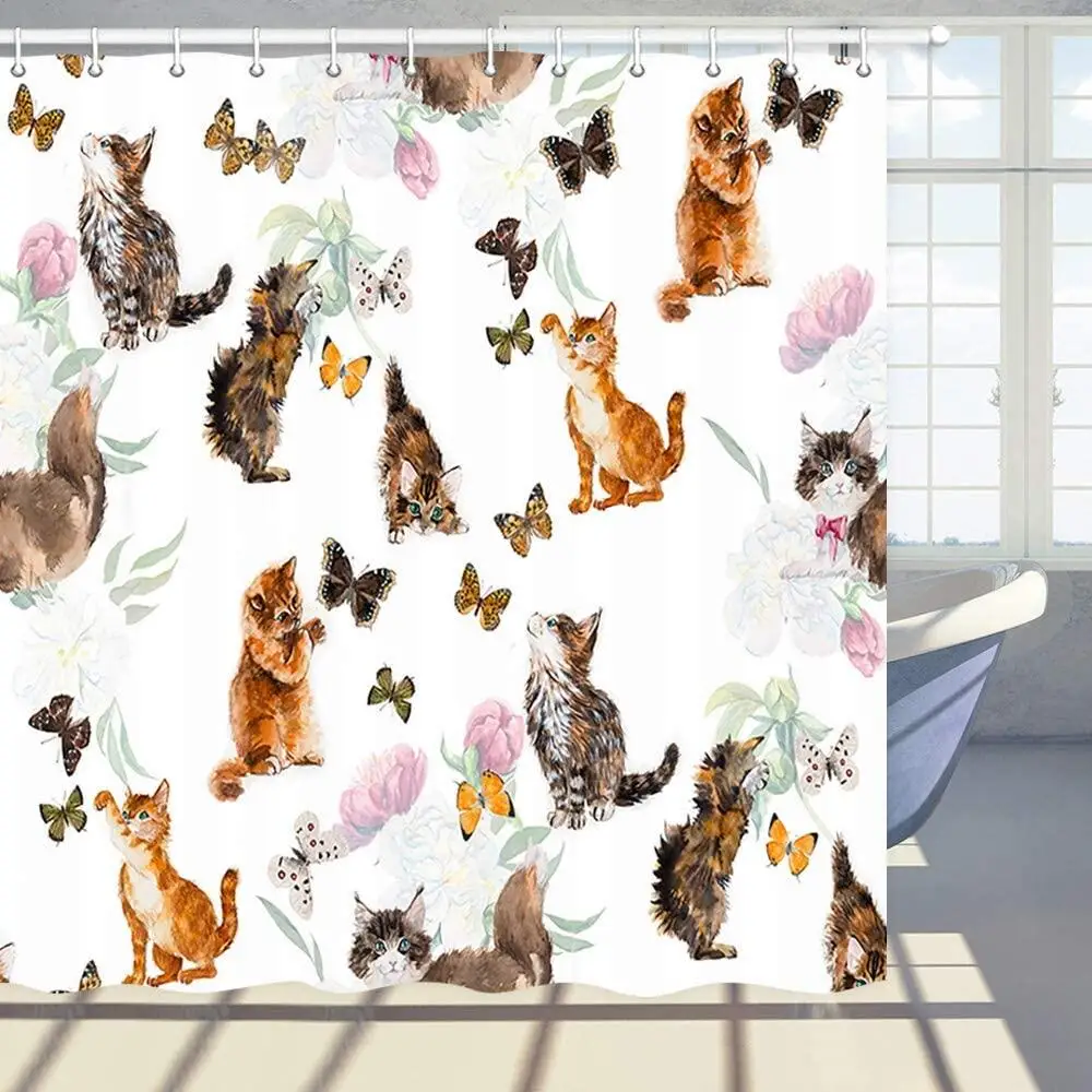 Забавные кошки, занавески для душа, акварельные котята на бабочке, розовые цветы, тканевые занавески для ванной с крючками, набор для декора ванной комнаты
Забавные кошки, занавески для душа, акварельные котята на бабочке, розовые цветы, тканевые занавески для ванной с крючками, набор для декора ванной комнаты