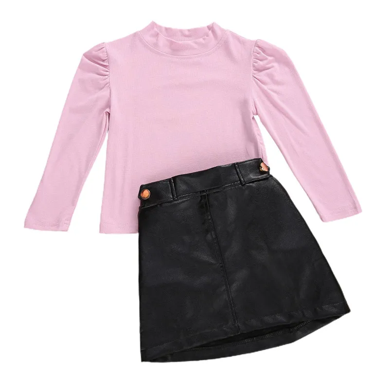 Spring Autumn Baby Long Sleeve Tops + Short Leather Skirt, Simple Solid Color Style Fold Decoration Clothing
Spring Autumn Baby Long Sleeve Tops + Short Leather Skirt, Simple Solid Color Style Fold Decoration Clothing